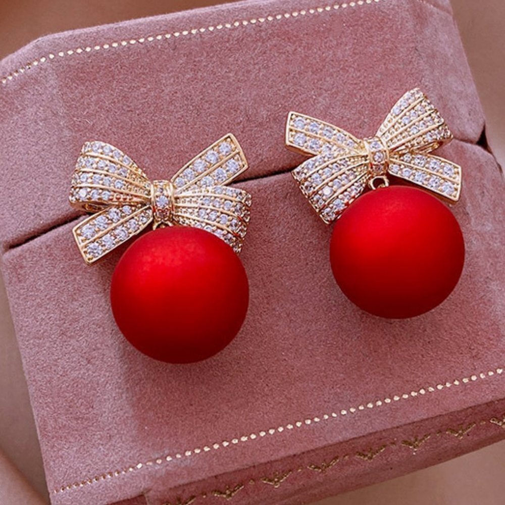 Bowknot Red Stud Earrings